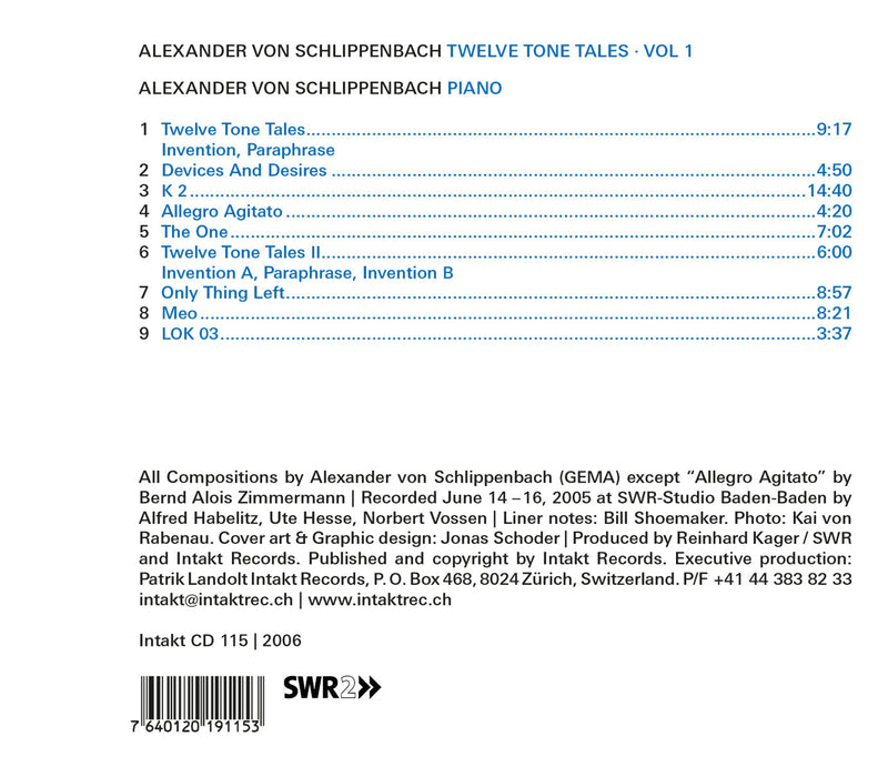 115: ALEXANDER VON SCHLIPPENBACH. Piano Solo Twelve Tone Tales Vol. 1