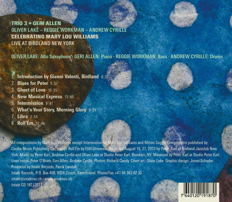 187: TRIO 3 + GERI ALLEN. Celebrating Mary Lou Williams Live at Birdland New York