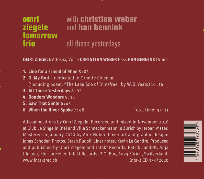 333: OMRI ZIEGELE TOMORROW TRIO. All diese Gestern
