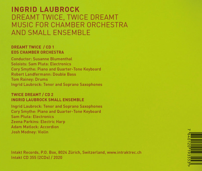 355: INGRID LAUBROCK. Dreamt Twice, Twice Dreamt – Music For Chamber Orchestra And Small Ensemble (Double Album)