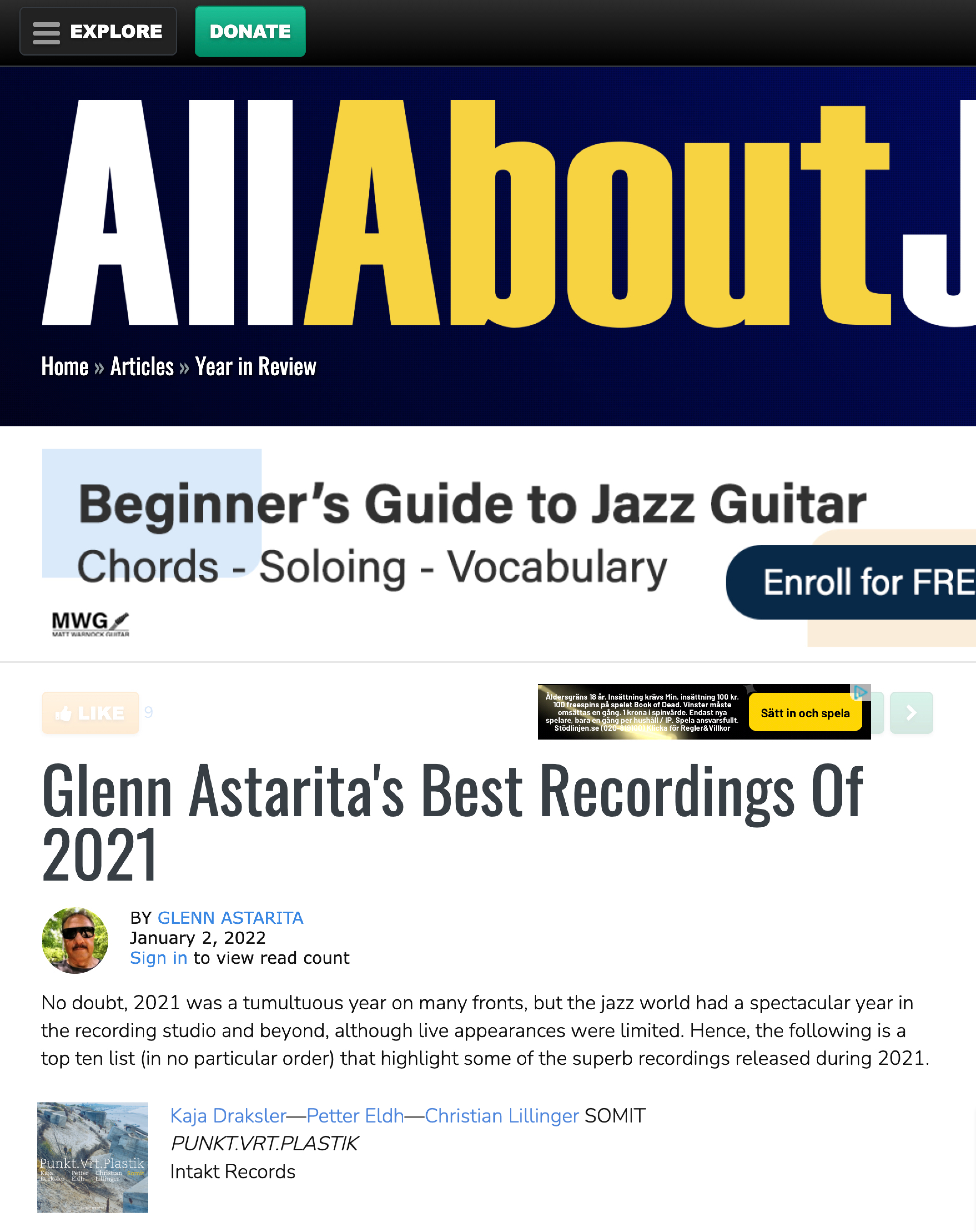 Glenn Astarita, All About Jazz, Jan 02 2022 (EN)