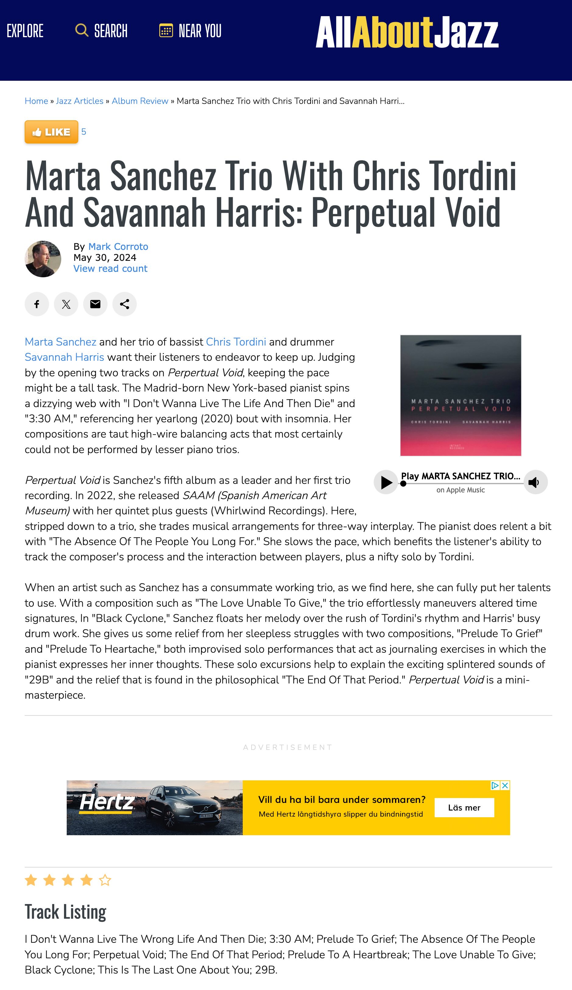 Marta Sanchez and her trio of bassist Chris Tordini and drummer Savannah Harris want their listeners to endeavor to keep up. Judging by the opening two tracks on Perpertual Void, keeping the pace might be a tall task.