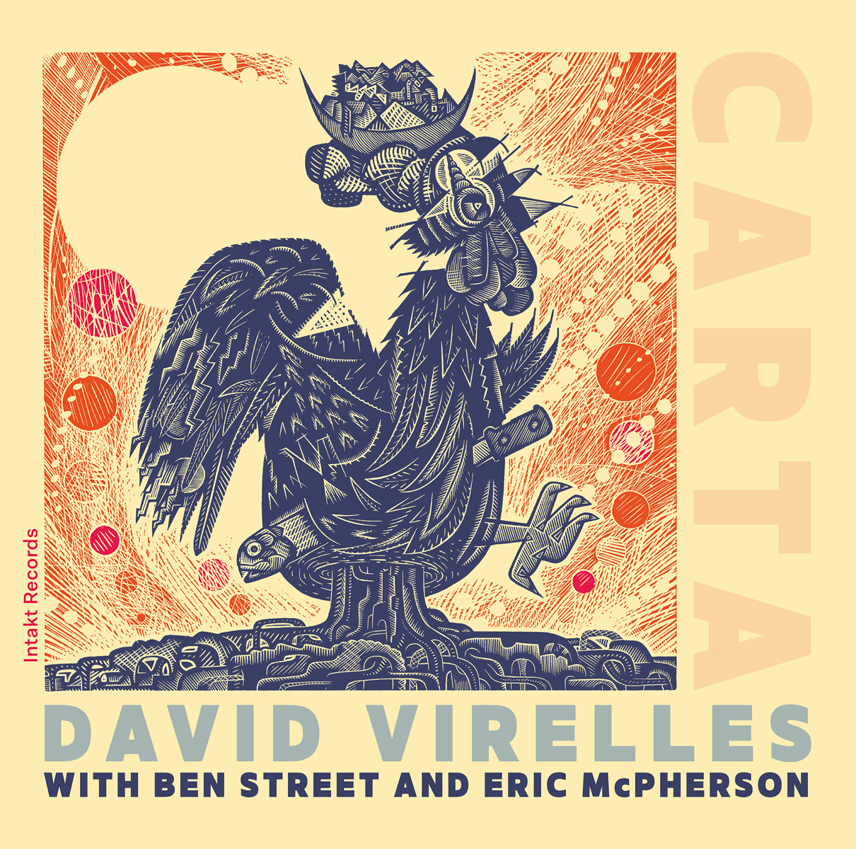 Cover Web:DAVID VIRELLES
WITH BEN STREET AND ERIC McPHERSON
CARTA Intakt CD 394 cover Alec Dempster