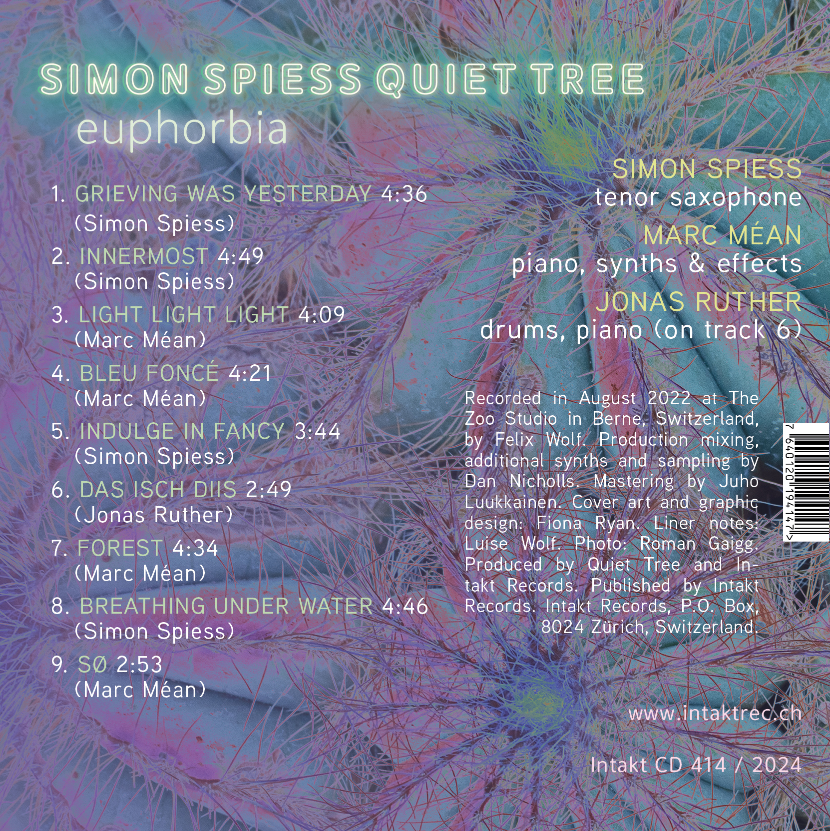 SIMON SPIESS QUIET TREE
EUPHORBIA cover back intakt records