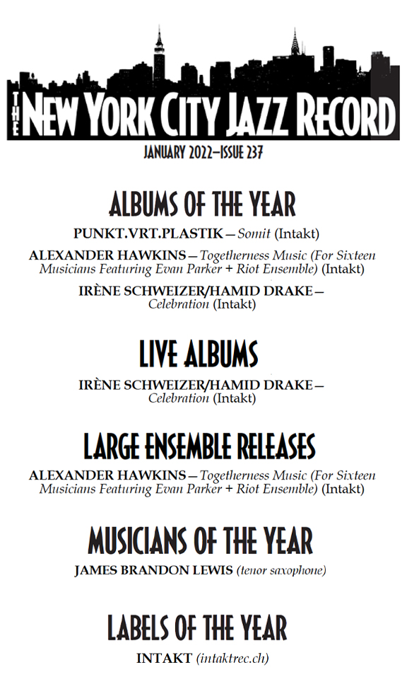 The New York City Jazz Record makes Intakt Records Label of the Year once again!