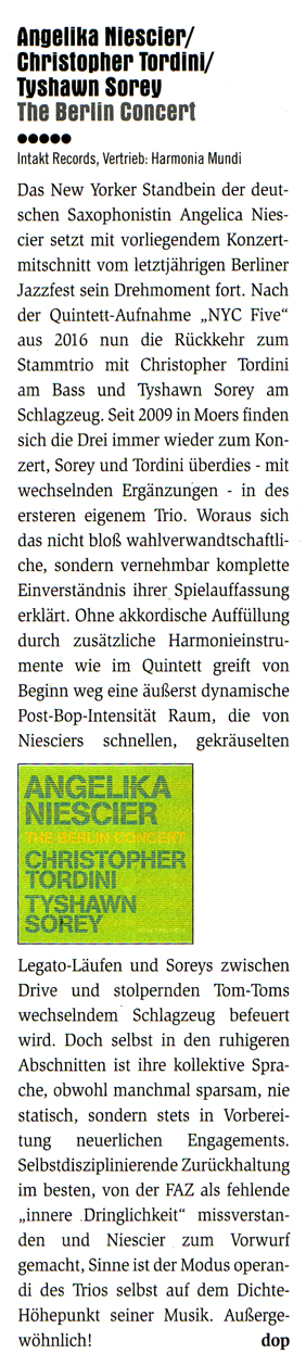 Achim Doppler Concerto Magzine reviews Angelika Niescier