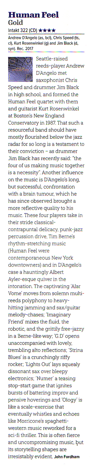 John Fordham, Jazzwise Magazine reviews Human Feel, Gold