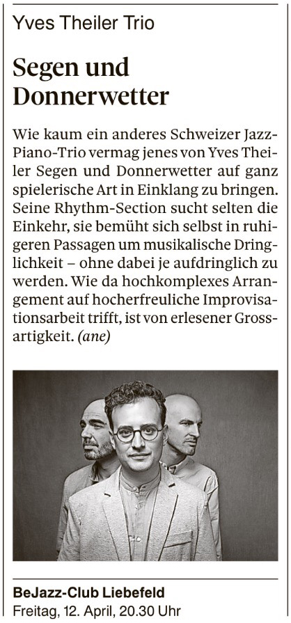 Ane Hebeisen, Der Bund reviews Yves Theiler Trio We