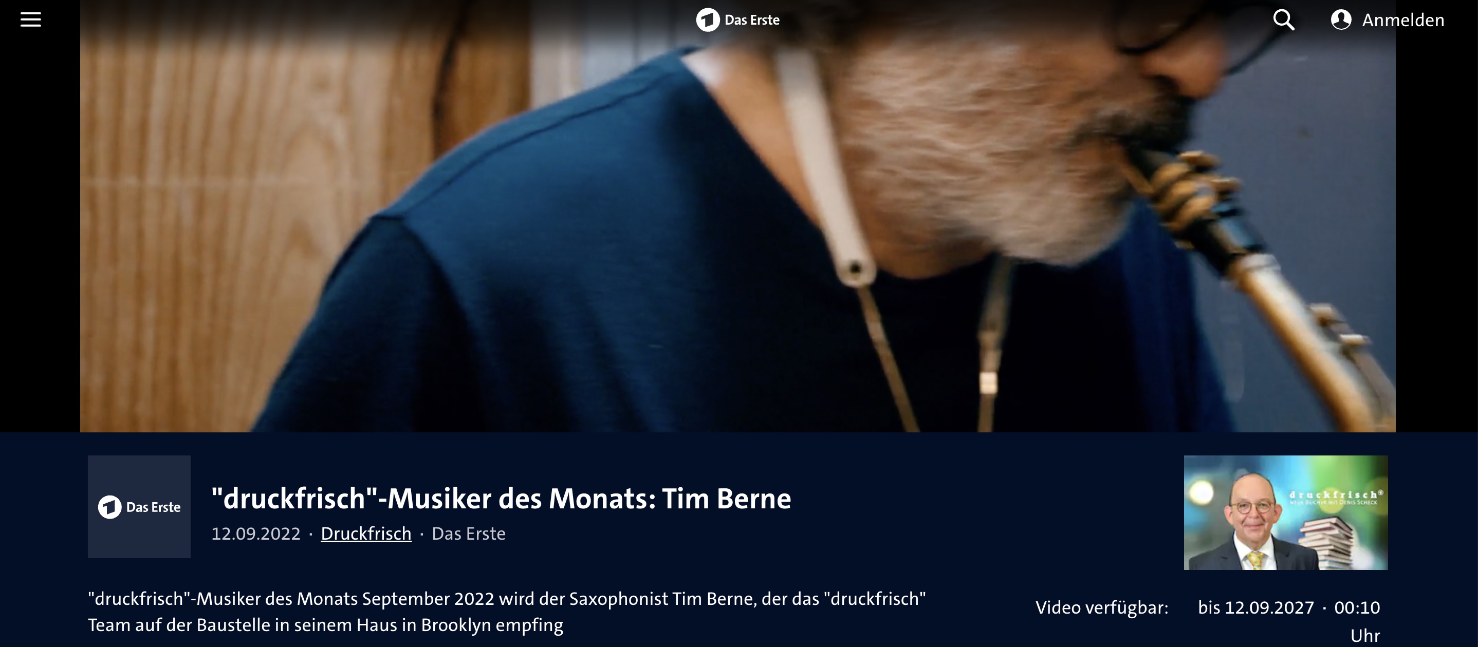 'druckfrisch'-Musiker des Monats September 2022 wird der Saxophonist Tim Berne, der das 'druckfrisch' Team auf der Baustelle in seinem Haus in Brooklyn empfing